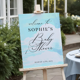 青エレガント雲9赤ちゃんシャワー歓迎サイン ポスター