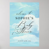 青エレガント雲9赤ちゃんシャワー歓迎サイン ポスター (正面)