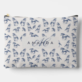 青エレガント馬のモノグラムのイニシャル アクセサリーポーチ