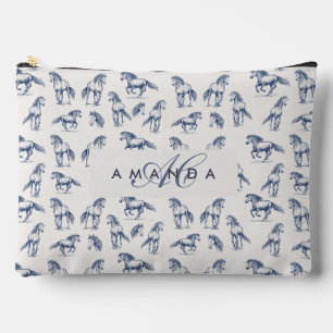 青エレガント馬のモノグラムのイニシャル アクセサリーポーチ