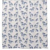 青エレガント馬のモノグラムのイニシャル シャワーカーテン (正面)