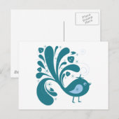 青エレガント鳥 ポストカード (正面/裏面)