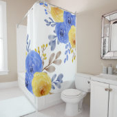 青エレガント黄と白のフローラ水色 シャワーカーテン (インサイチュ)
