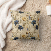 青エレガント黄の花柄 クッション (ブランケット)