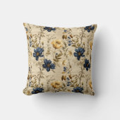 青エレガント黄の花柄 クッション (正面)