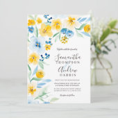 青エレガント黄フローラ水結婚色 招待状 (スタンド正面)