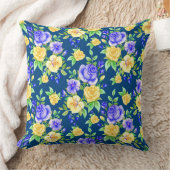 青エレガント黄薔薇の花柄 クッション (ブランケット)