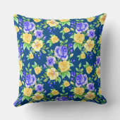 青エレガント黄薔薇の花柄 クッション (裏面)