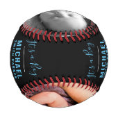 青エレガント黒の誕生のお知らせ2写真名 野球ボール (裏面)