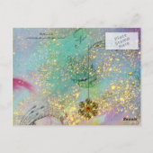 青エレガント黒ティール(緑がかった色)の孔雀 ポストカード (裏面)