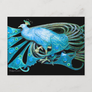 青エレガント黒ティール(緑がかった色)の孔雀 ポストカード