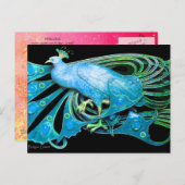 青エレガント黒ティール（緑がかった色）の孔雀 ポストカード (正面/裏面)
