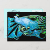 青エレガント黒ティール(緑がかった色)の孔雀 ポストカード (正面/裏面)