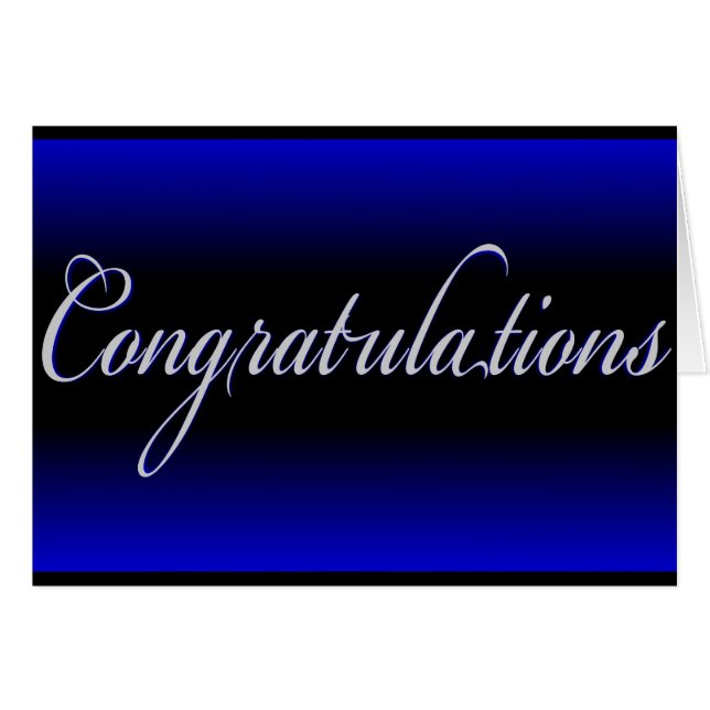 青エレガント黒フェードおめでとうカード (正面横)