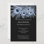 青エレガント黒モダン孔雀の羽根 招待状 (正面)