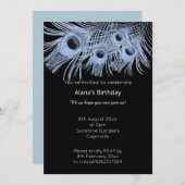 青エレガント黒モダン孔雀の羽根 招待状 (正面/裏面)