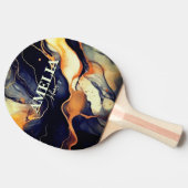 青エレガント黒大理石アートフェイク金ゴールドグリッター 卓球ラケット (横)