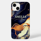 青エレガント黒大理石アートフェイク金ゴールドグリッター Case-Mate iPhoneケース (裏面)