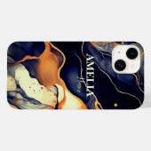 青エレガント黒大理石アートフェイク金ゴールドグリッター Case-Mate iPhoneケース (裏面 (横))