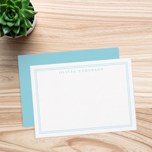 青エレガント2ミニマ縁どルモノグラム名 ノートカード