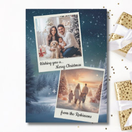 青エレガント2枚モダンコラージクリスマス シーズンカード