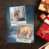 青エレガント2枚モダンコラージクリスマス シーズンカード