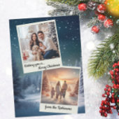 青エレガント2枚モダンコラージクリスマス シーズンカード