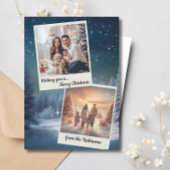 青エレガント2枚モダンコラージクリスマス シーズンカード