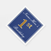 青エレガント、フェイク金ゴールド1歳の誕生日+名前をカスタムする スタンダードランチョンナプキン (角)