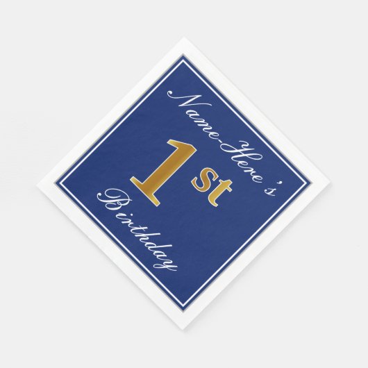 青エレガント、フェイク金ゴールド1歳の誕生日+名前をカスタムする スタンダードランチョンナプキン (角)