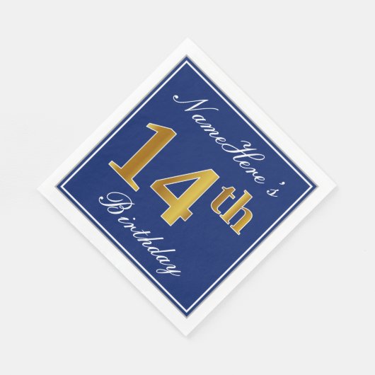 青エレガント、フェイク金ゴールド14番目の誕生日、名前をカスタムする スタンダードランチョンナプキン (角)