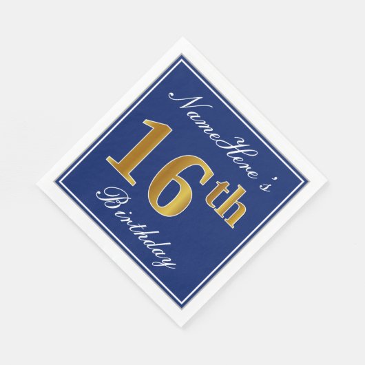 青エレガント、フェイク金ゴールド16番目の誕生日、名前をカスタムする スタンダードランチョンナプキン (角)