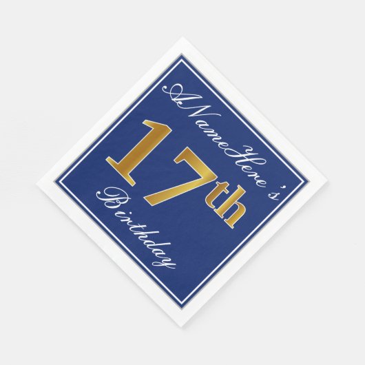 青エレガント、フェイク金ゴールド17番目の誕生日、名前をカスタムする スタンダードランチョンナプキン (角)