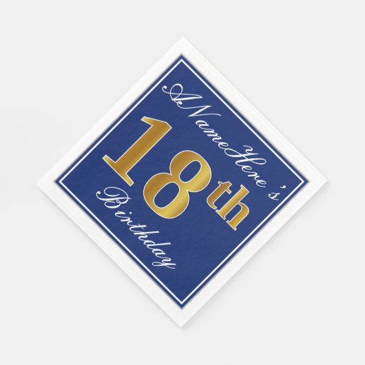 青エレガント、フェイク金ゴールド18誕生日、名前をカスタムする スタンダードランチョンナプキン (角)