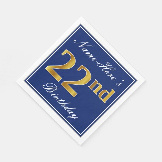 青エレガント、フェイク金ゴールド22番目の誕生日、名前をカスタムする スタンダードランチョンナプキン (角)