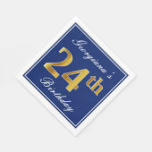 青エレガント、フェイク金ゴールド24番目の誕生日、名前をカスタムする スタンダードランチョンナプキン (角)