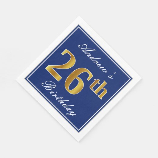 青エレガント、フェイク金ゴールド26番目の誕生日、名前をカスタムする スタンダードランチョンナプキン (角)