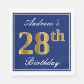 青エレガント、フェイク金ゴールド28番目の誕生日、名前をカスタムする スタンダードランチョンナプキン (正面)