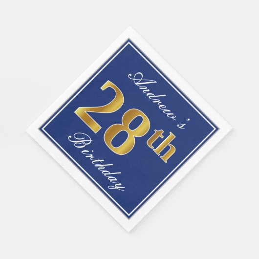 青エレガント、フェイク金ゴールド28番目の誕生日、名前をカスタムする スタンダードランチョンナプキン (角)