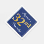 青エレガント、フェイク金ゴールド32番目の誕生日、名前をカスタムする スタンダードランチョンナプキン (角)