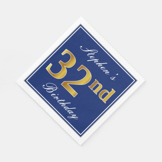 青エレガント、フェイク金ゴールド32番目の誕生日、名前をカスタムする スタンダードランチョンナプキン (角)