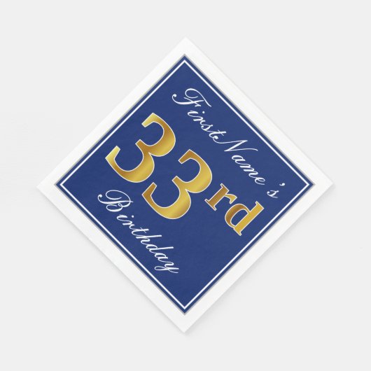 青エレガント、フェイク金ゴールド33番目の誕生日、名前をカスタムする スタンダードランチョンナプキン (角)