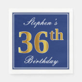 青エレガント、フェイク金ゴールド36番目の誕生日、名前をカスタムする スタンダードランチョンナプキン (正面)