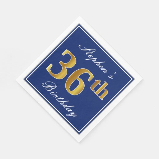 青エレガント、フェイク金ゴールド36番目の誕生日、名前をカスタムする スタンダードランチョンナプキン (角)