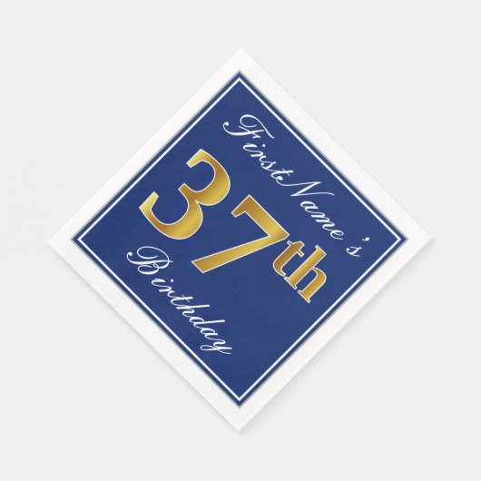 青エレガント、フェイク金ゴールド37番目の誕生日、名前をカスタムする スタンダードランチョンナプキン (角)