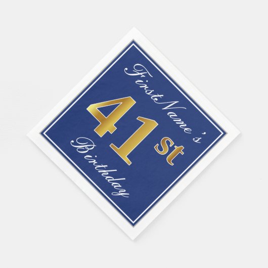 青エレガント、フェイク金ゴールド41番目の誕生日、名前をカスタムする スタンダードランチョンナプキン (角)