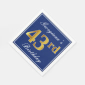 青エレガント、フェイク金ゴールド43番目の誕生日、名前をカスタムする スタンダードランチョンナプキン (角)