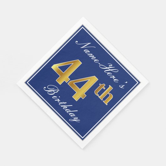 青エレガント、フェイク金ゴールド44番目の誕生日、名前をカスタムする スタンダードランチョンナプキン (角)