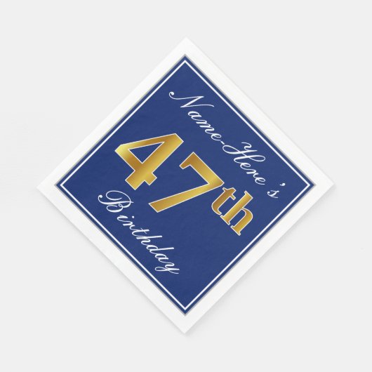 青エレガント、フェイク金ゴールド47番目の誕生日、名前をカスタムする スタンダードランチョンナプキン (角)