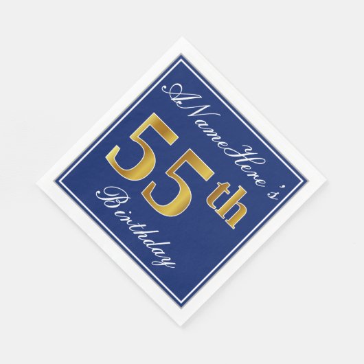 青エレガント、フェイク金ゴールド55番目の誕生日、名前をカスタムする スタンダードランチョンナプキン (角)